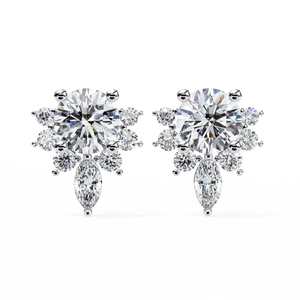 Pear and Round Lab Grown Diamond Wedding Earrings