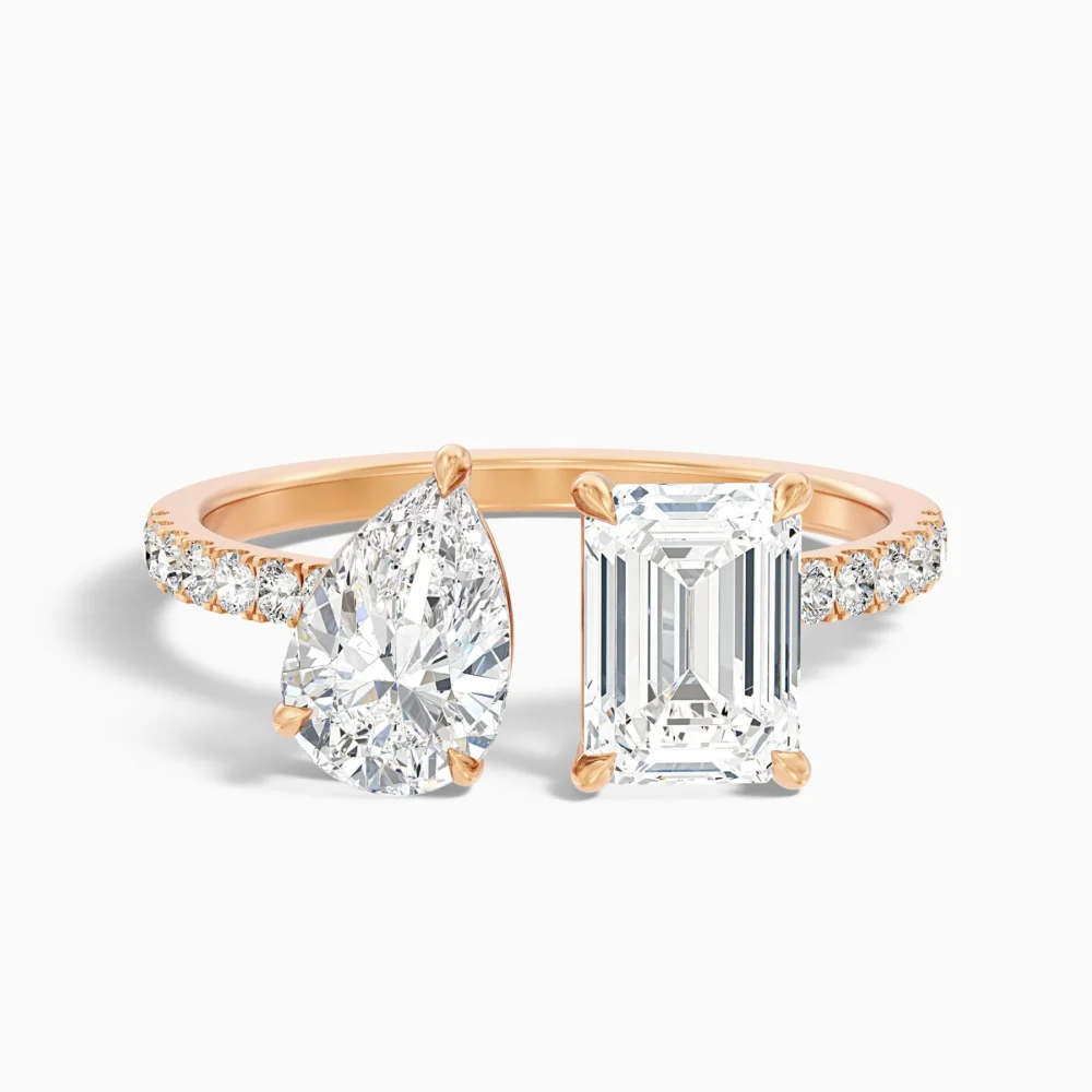 Toi Et Moi .50 CT Emerald + .50 CT Pear Cut Lab Grown Diamond Engagement Ring for Women - Image 5