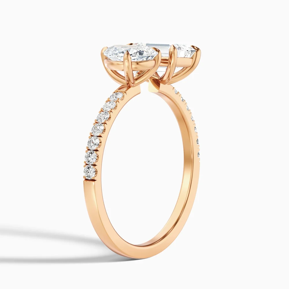 Toi Et Moi .50 CT Emerald + .50 CT Pear Cut Lab Grown Diamond Engagement Ring for Women - Image 6