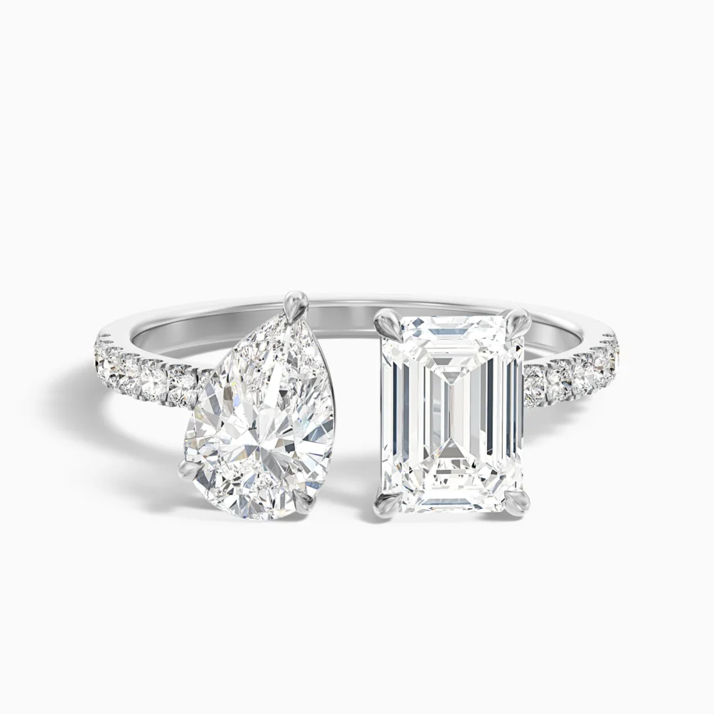 Toi Et Moi .50 CT Emerald + .50 CT Pear Cut Lab Grown Diamond Engagement Ring for Women - Image 9
