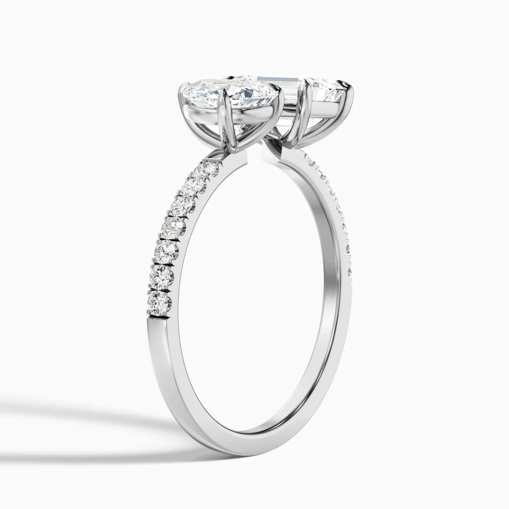 Toi Et Moi .50 CT Emerald + .50 CT Pear Cut Lab Grown Diamond Engagement Ring for Women - Image 10