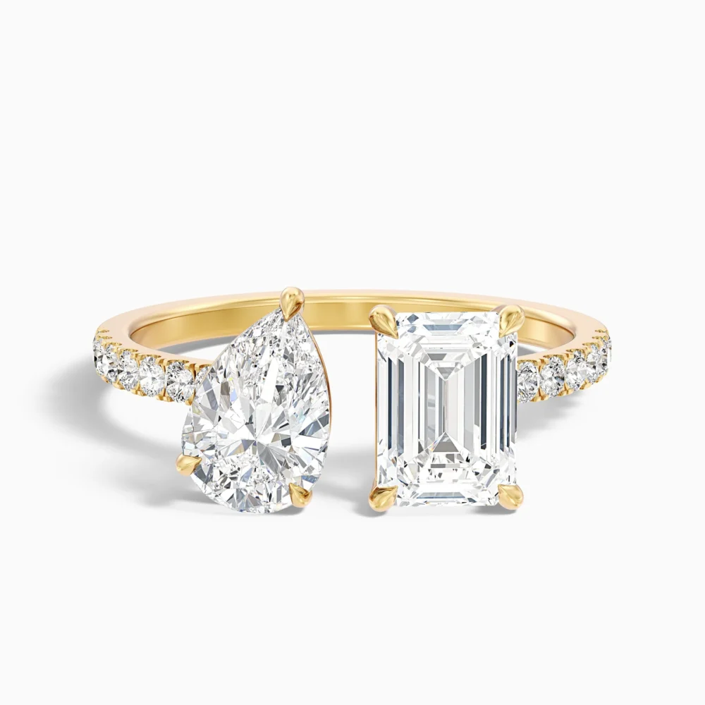 Toi Et Moi .50 CT Emerald + .50 CT Pear Cut Lab Grown Diamond Engagement Ring for Women