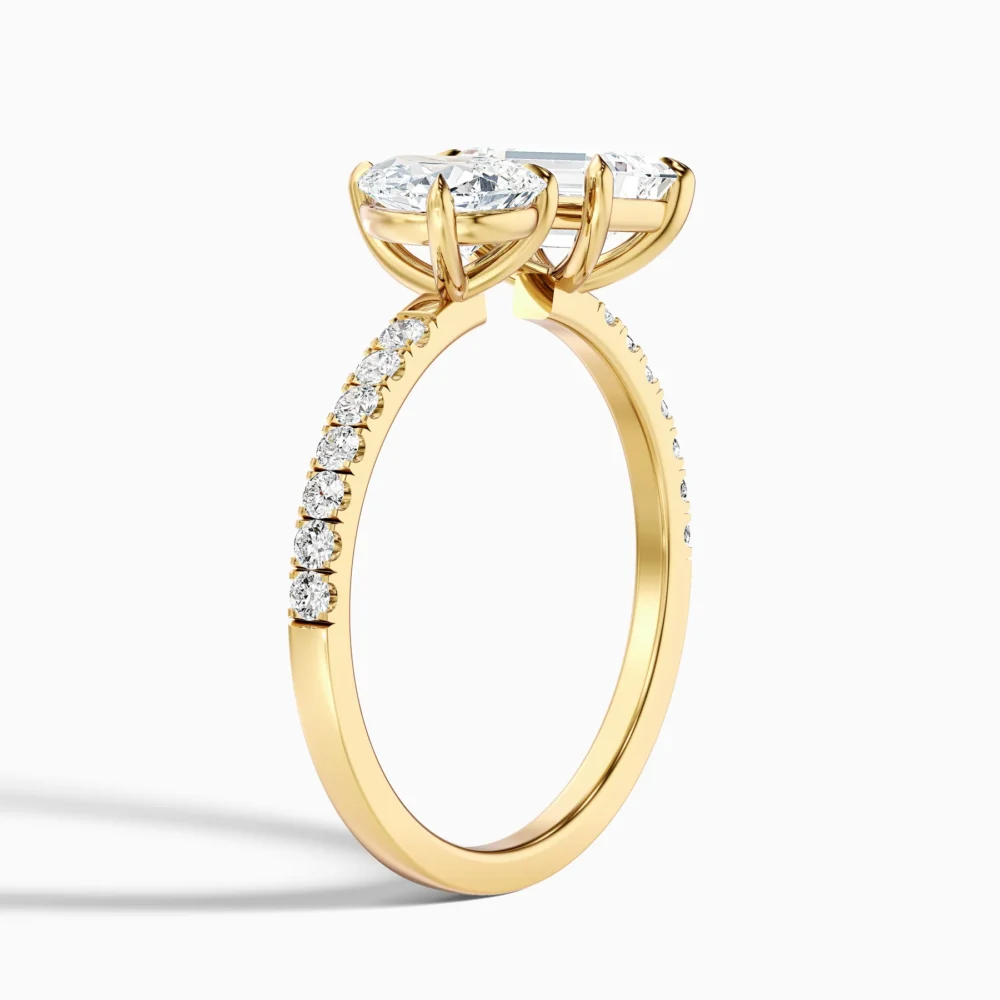 Toi Et Moi .50 CT Emerald + .50 CT Pear Cut Lab Grown Diamond Engagement Ring for Women - Image 3
