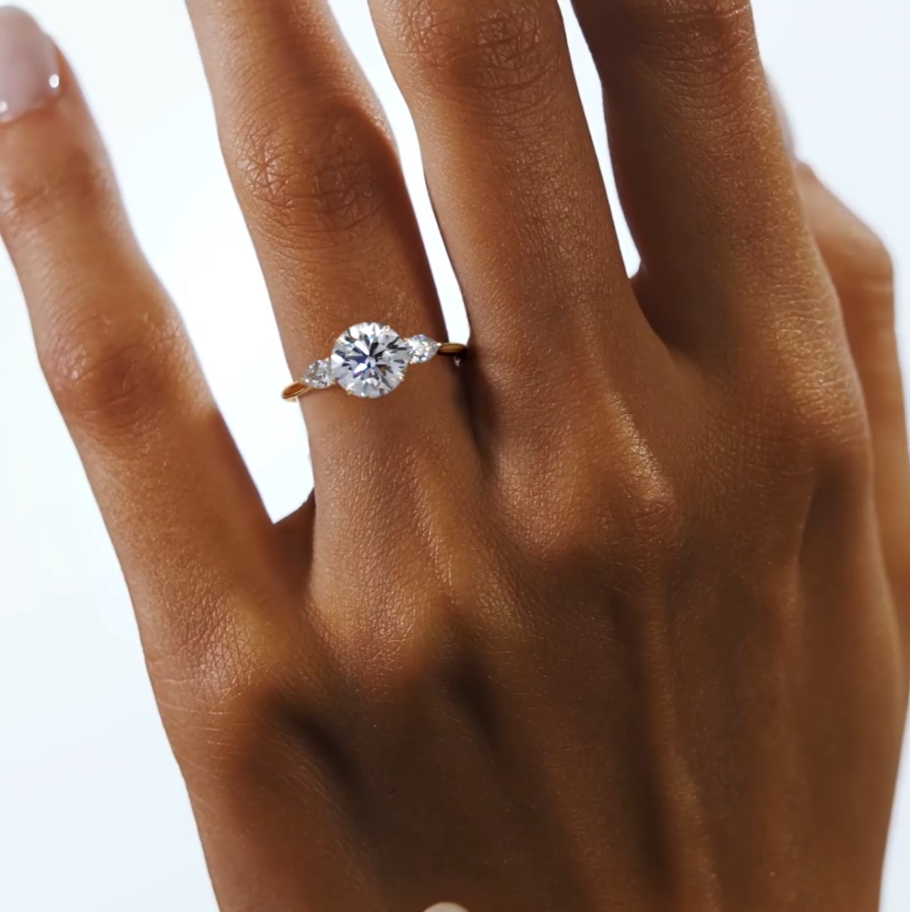 2 CT Round Lab Grown Diamond Engagement Ring with Side Pear Cut Diamonds - Image 9