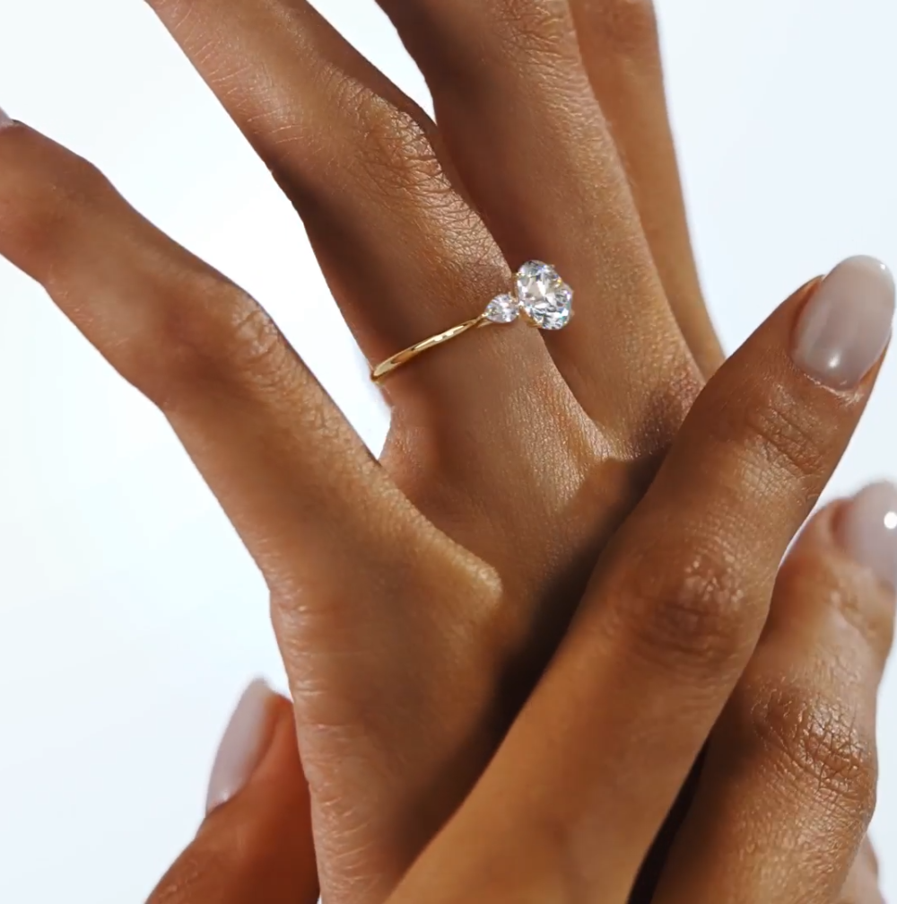 2 CT Round Lab Grown Diamond Engagement Ring with Side Pear Cut Diamonds - Image 2