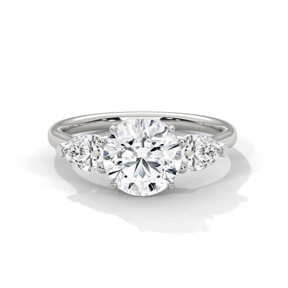 2 CT Round Lab Grown Diamond Engagement Ring with Side Pear Cut Diamonds