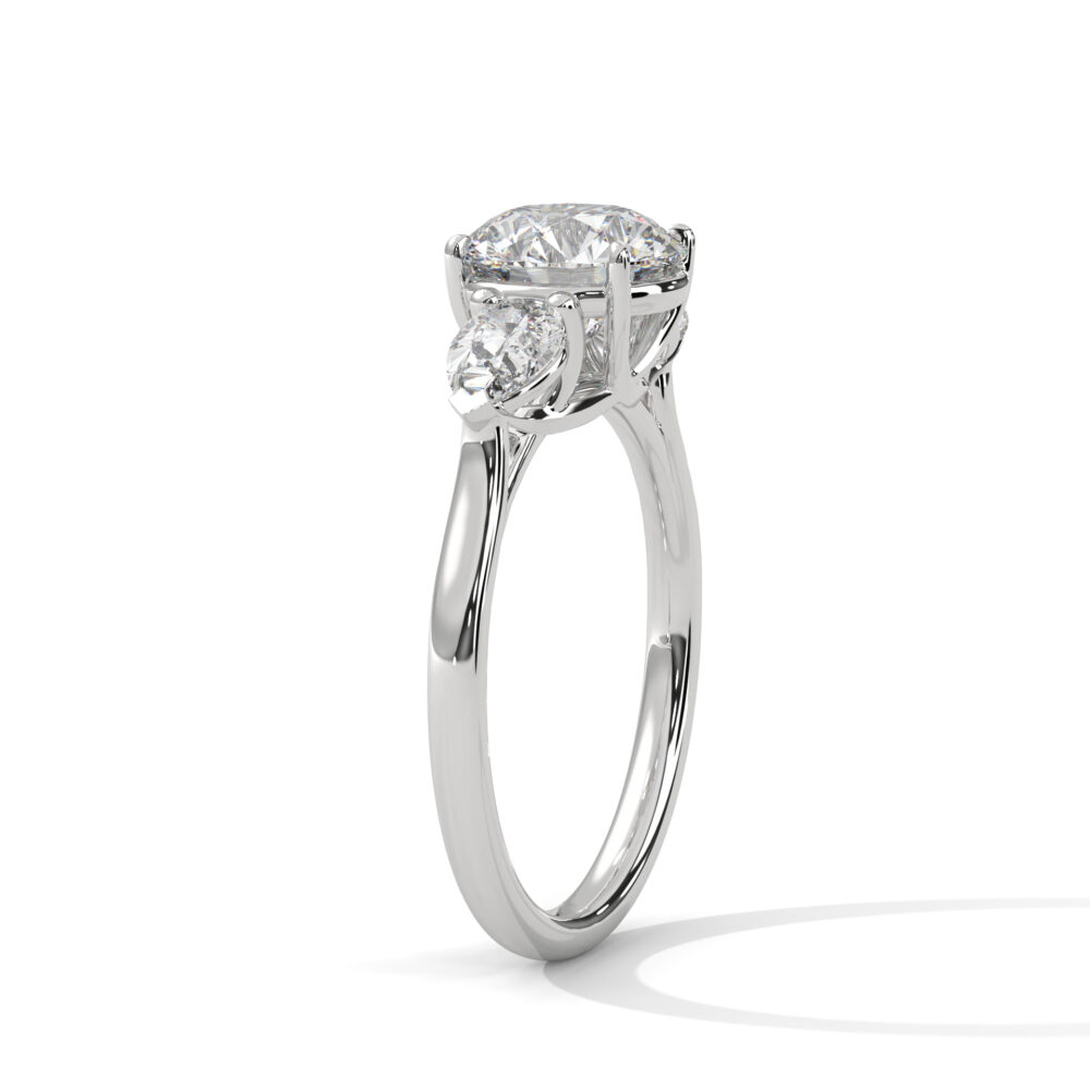 2 CT Round Lab Grown Diamond Engagement Ring with Side Pear Cut Diamonds - Image 4