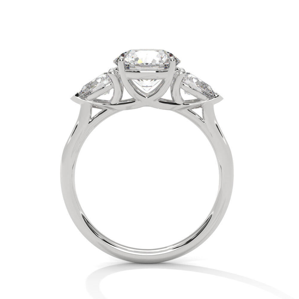 2 CT Round Lab Grown Diamond Engagement Ring with Side Pear Cut Diamonds - Image 3