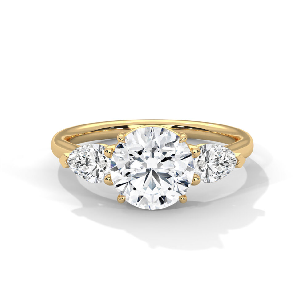 2 CT Round Lab Grown Diamond Engagement Ring with Side Pear Cut Diamonds - Image 8