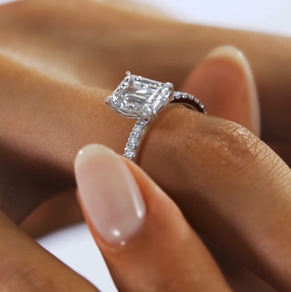 1 CT Emerald Cut Lab Grown Diamond Halo Engagement Ring for Women - Image 2