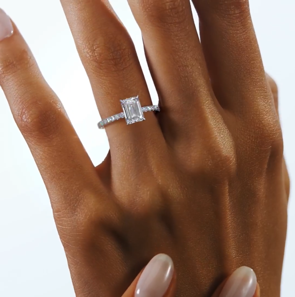 1 CT Emerald Cut Lab Grown Diamond Halo Engagement Ring for Women - Image 11
