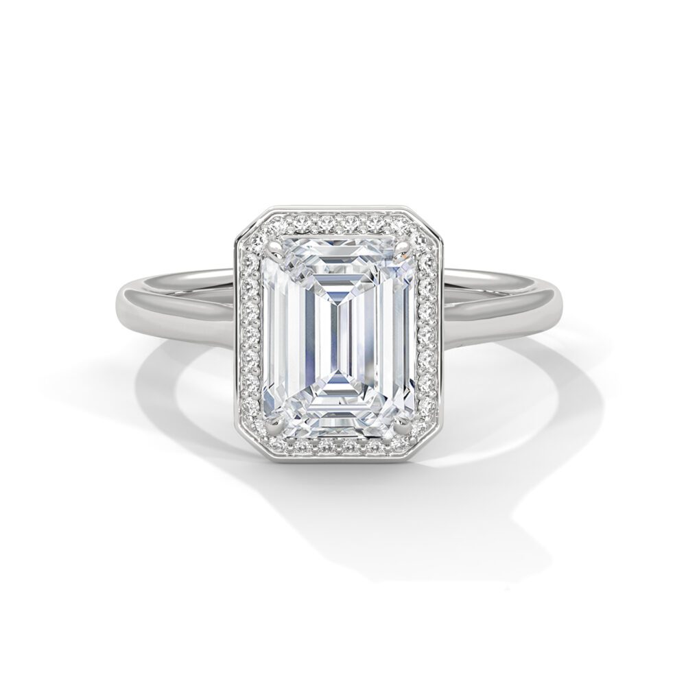 1 CT Emerald Cut Lab Grown Diamond Halo Engagement Ring for Women