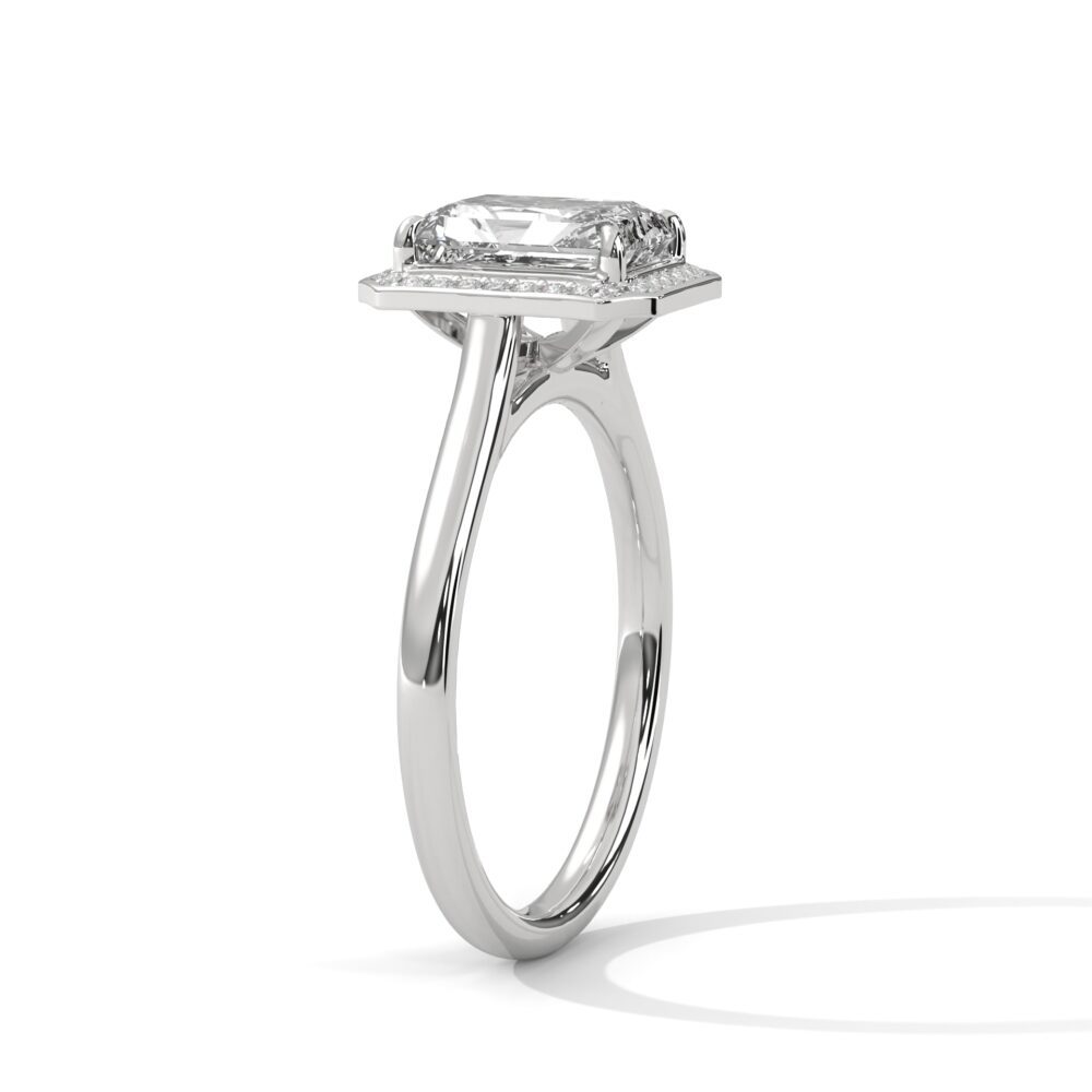 1 CT Emerald Cut Lab Grown Diamond Halo Engagement Ring for Women - Image 3
