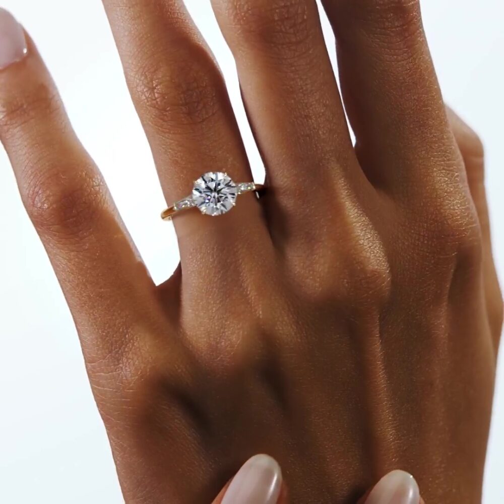 1 CT Round Lab Grown Diamond Three Stone Engagement Ring for Women - Image 9