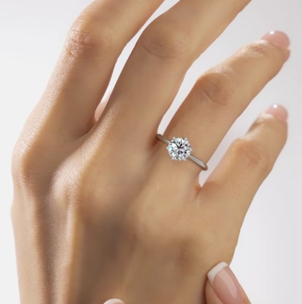 1 CT Six prong Round Lab Grown Diamond Ring for Women - Image 2