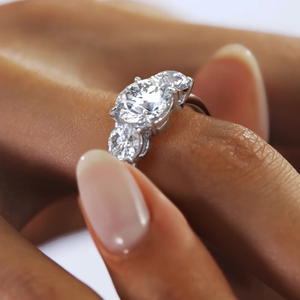 1 CT Round Lab Grown Diamond Three Stone Engagement Ring for Women - Image 2