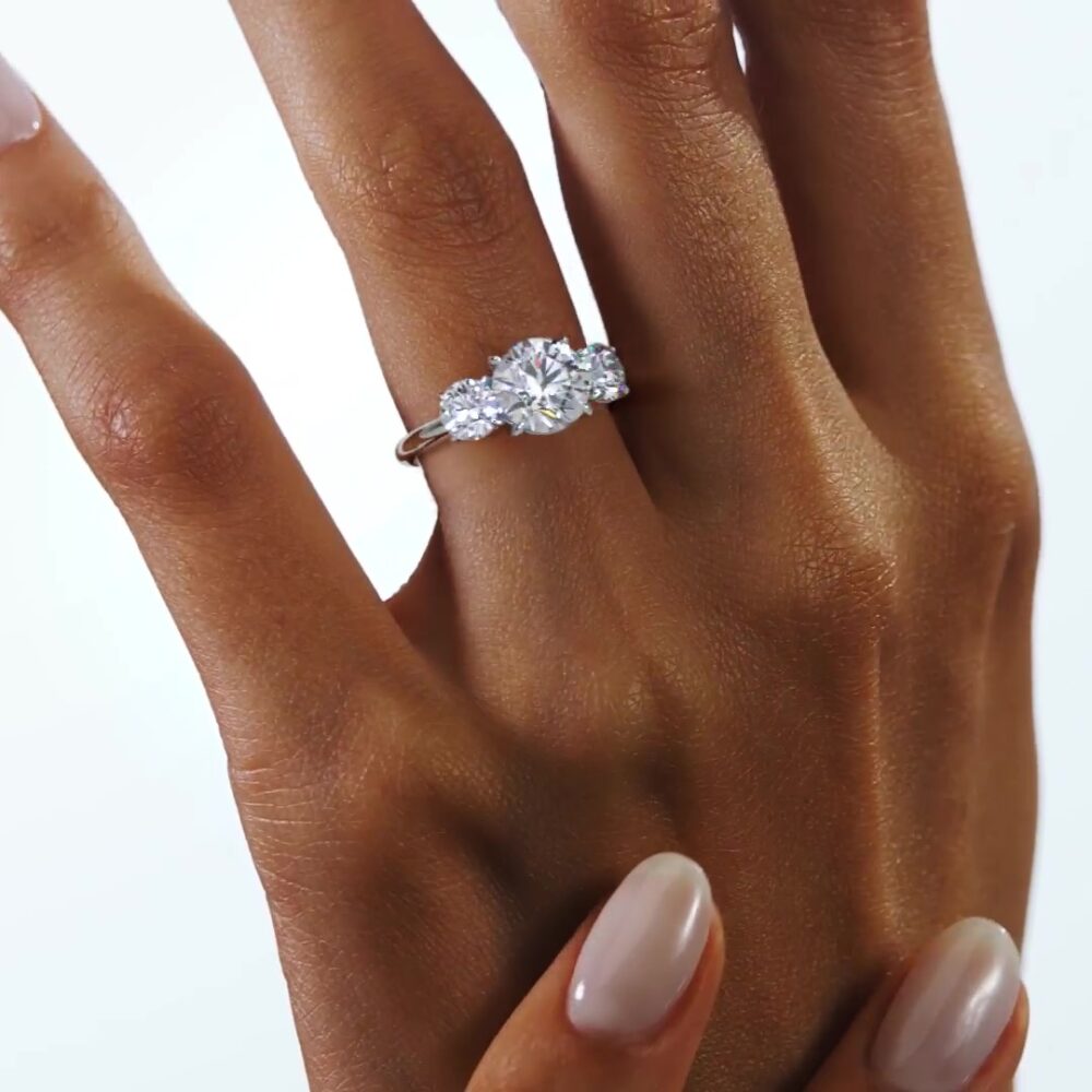 1 CT Round Lab Grown Diamond Three Stone Engagement Ring for Women - Image 9