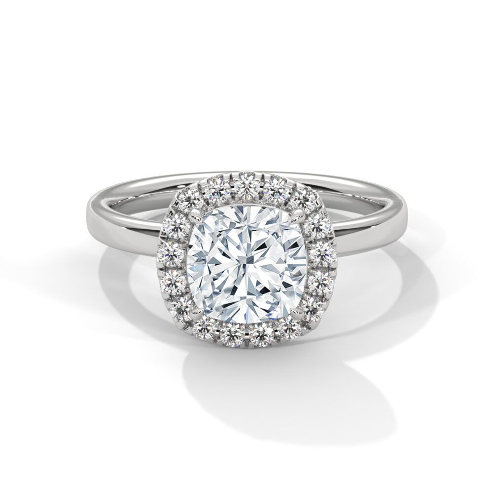 1 CT Square Cushion Cut Lab Grown Diamond Halo Engagement Ring