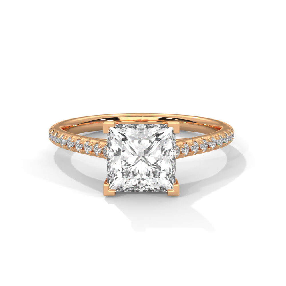 1 CT Princess Cut Diamond Ring, Pave Lab Grown Diamond Engagement Rings - Image 9