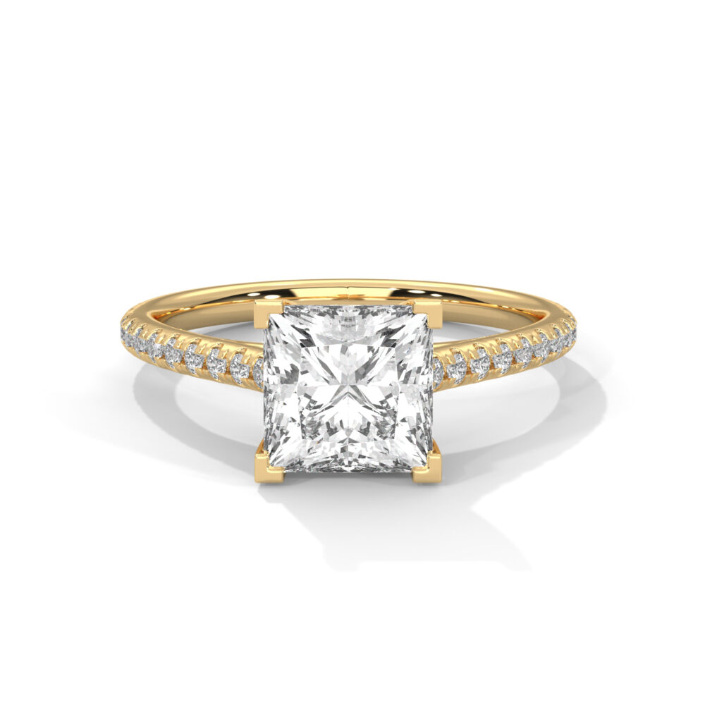 1 CT Princess Cut Diamond Ring, Pave Lab Grown Diamond Engagement Rings - Image 5