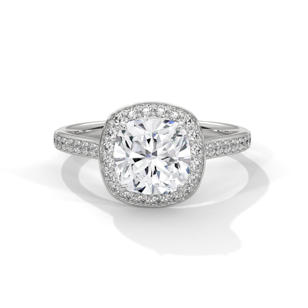 1 CT Cushion Cut Lab Grown Diamond Halo Engagement Ring for women