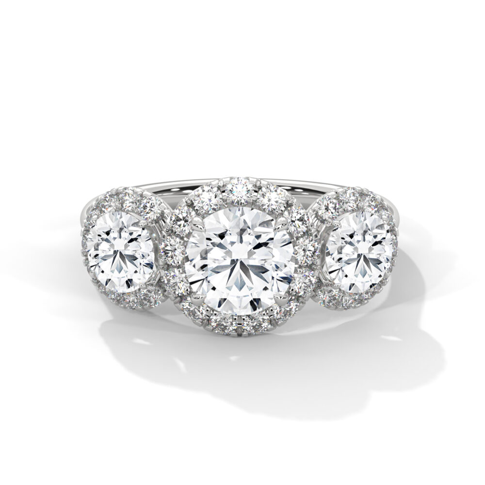 1 CT Round Lab Grown Diamond Three Stone Engagement Ring for Women