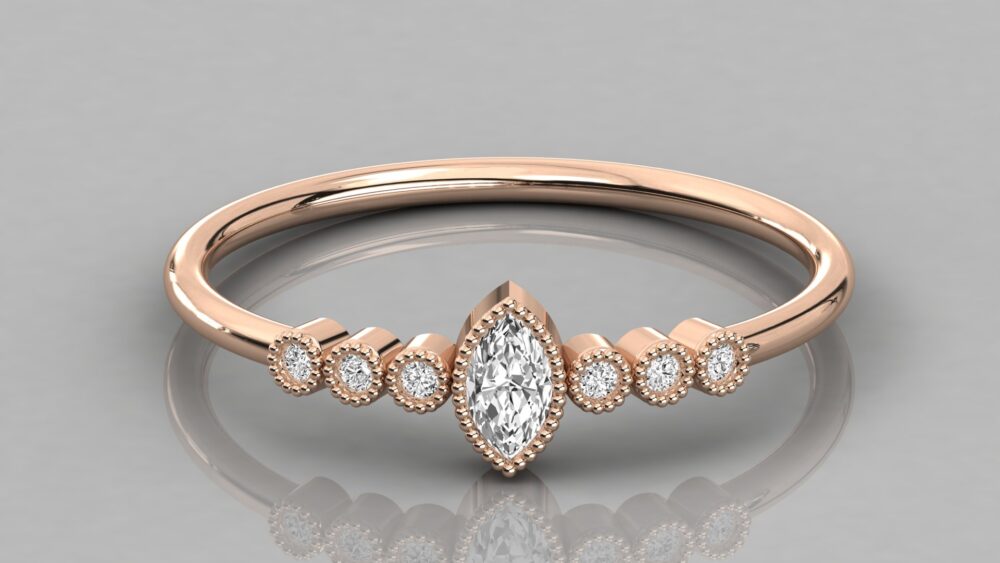 Marquise And Round Cut Lab Grown Diamond Engagement Ring - Image 4