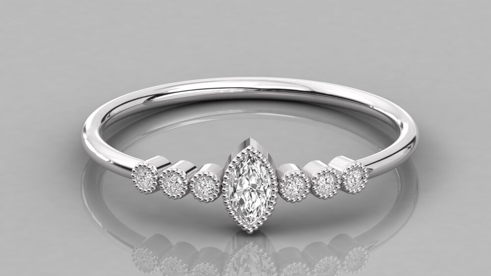 Marquise And Round Cut Lab Grown Diamond Engagement Ring