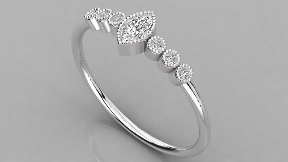 Marquise And Round Cut Lab Grown Diamond Engagement Ring - Image 3