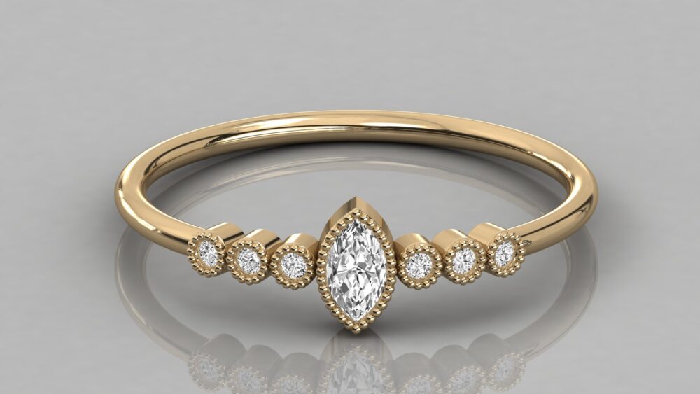 Marquise And Round Cut Lab Grown Diamond Engagement Ring - Image 7