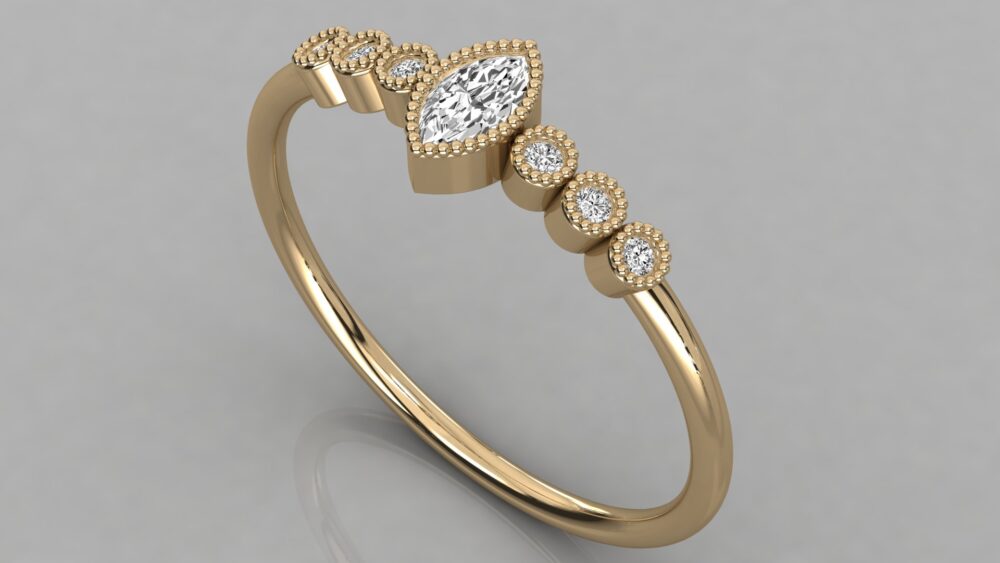 Marquise And Round Cut Lab Grown Diamond Engagement Ring - Image 8