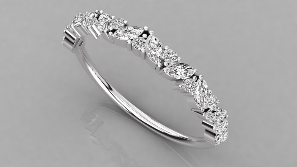 Marquise and Round Lab Grown Diamond Wedding Band - Image 5