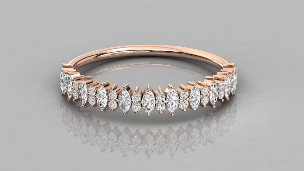 Marquise and Round Lab Grown Diamond Wedding Band - Image 7