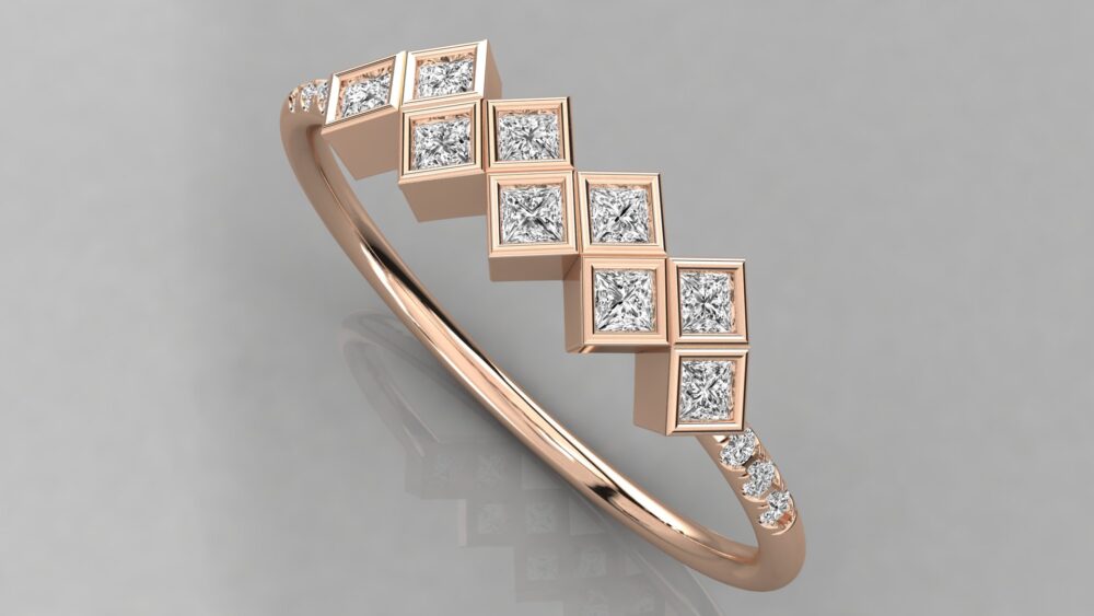 Princess And Round Cut Lab Grown Diamond Wedding Band - Image 2