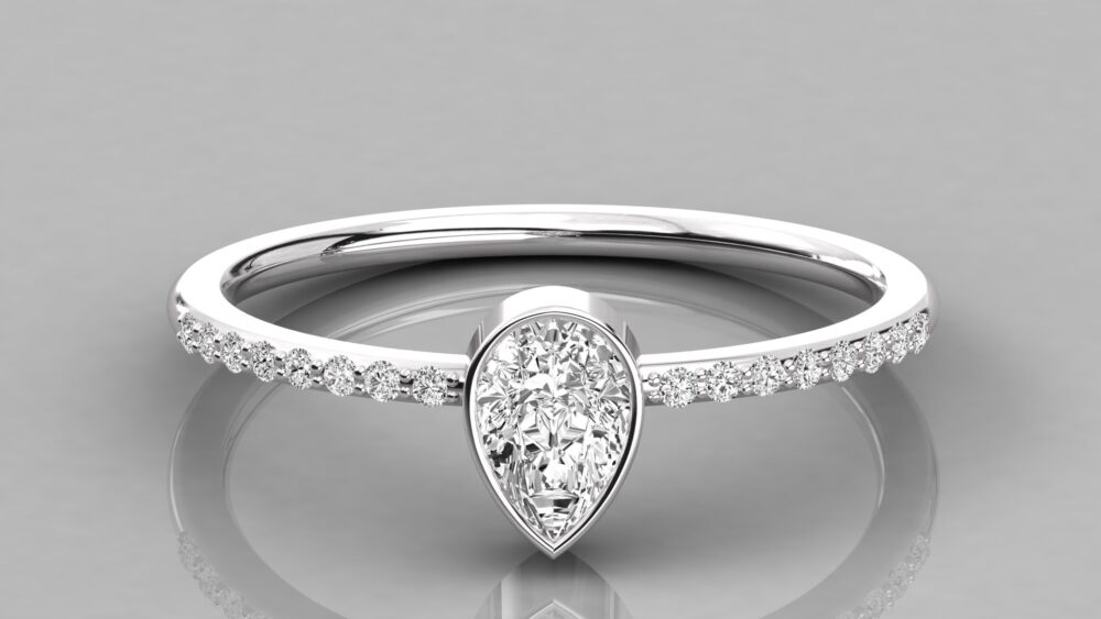 0.50 CT Pear Cut Bezel Lab Grown Diamond Ring - Image 4
