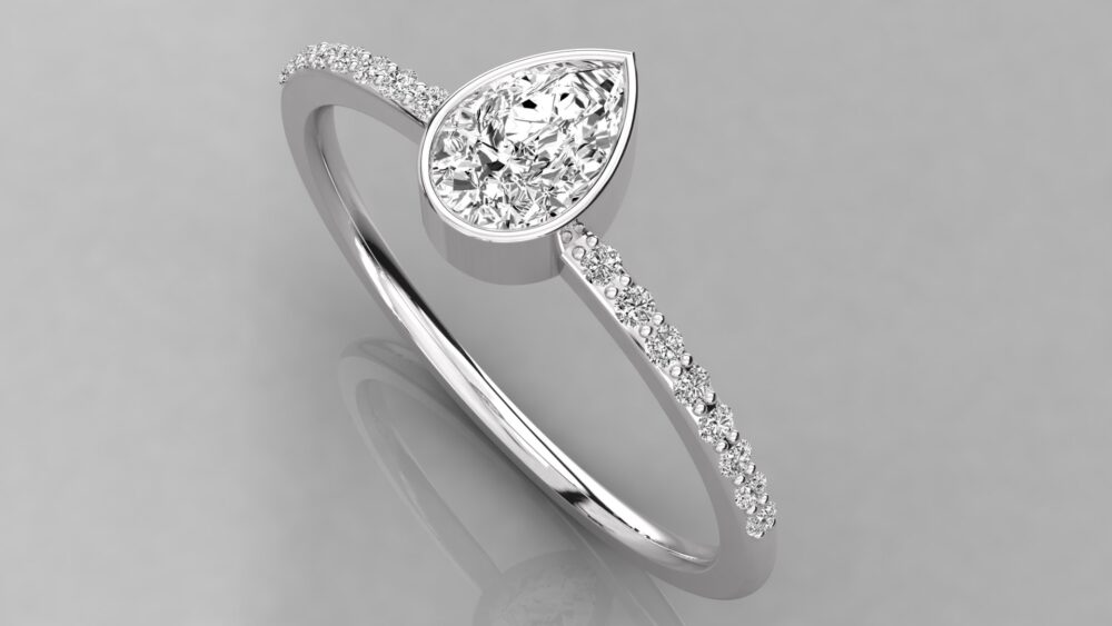 0.50 CT Pear Cut Bezel Lab Grown Diamond Ring - Image 5