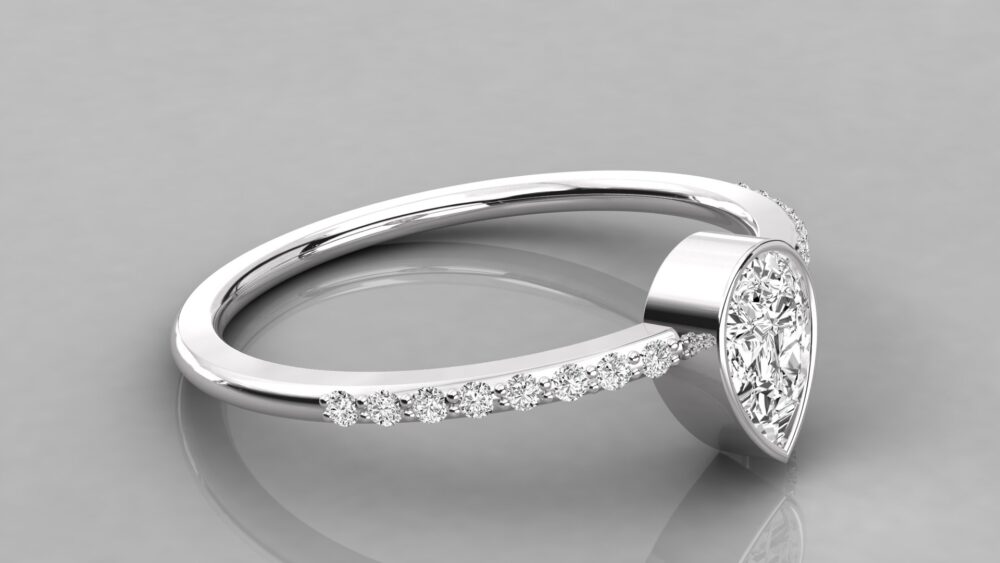 0.50 CT Pear Cut Bezel Lab Grown Diamond Ring - Image 6
