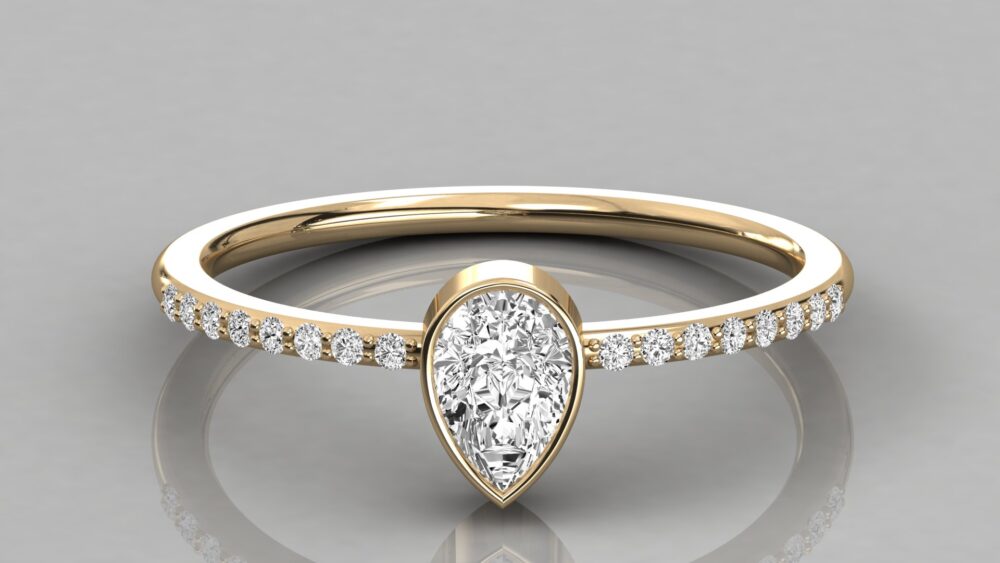 0.50 CT Pear Cut Bezel Lab Grown Diamond Ring - Image 7