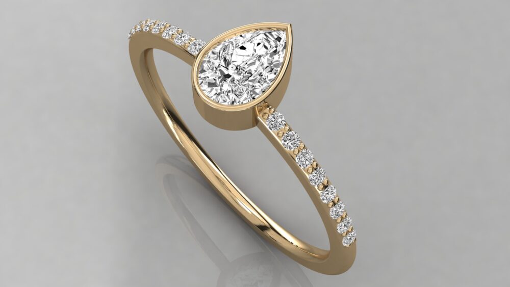 0.50 CT Pear Cut Bezel Lab Grown Diamond Ring - Image 8