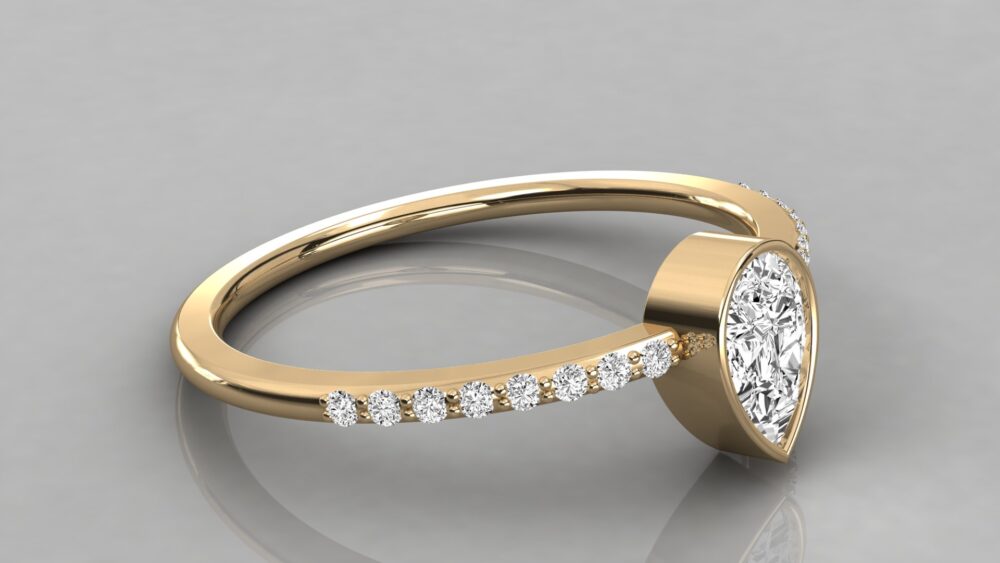 0.50 CT Pear Cut Bezel Lab Grown Diamond Ring - Image 9