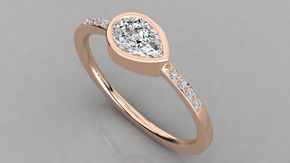 0.50 CT Pear Cut Bezel Lab Grown Diamond Ring - Image 2