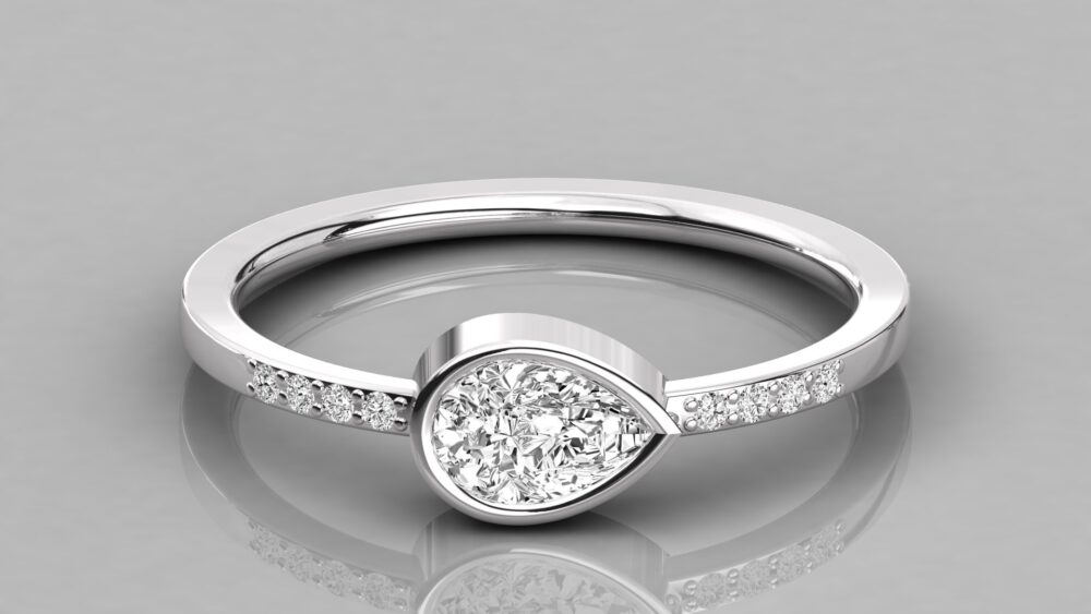 0.50 CT Pear Cut Bezel Lab Grown Diamond Ring - Image 4
