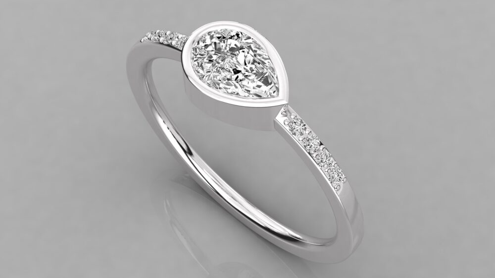 0.50 CT Pear Cut Bezel Lab Grown Diamond Ring - Image 5