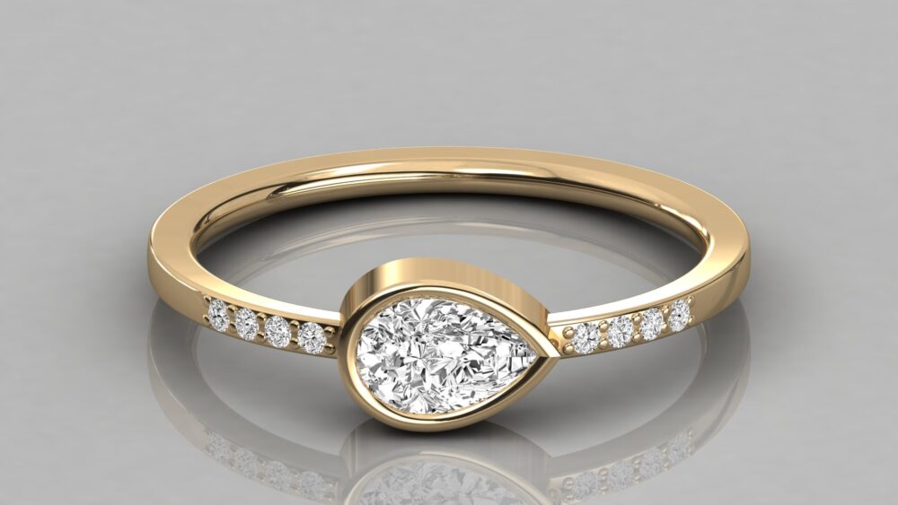 0.50 CT Pear Cut Bezel Lab Grown Diamond Ring - Image 7