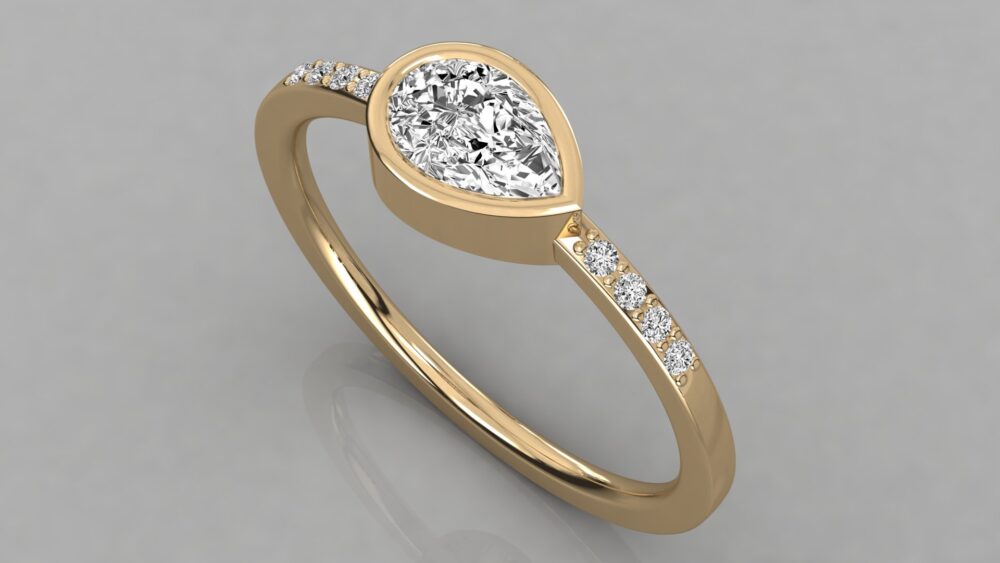0.50 CT Pear Cut Bezel Lab Grown Diamond Ring - Image 8