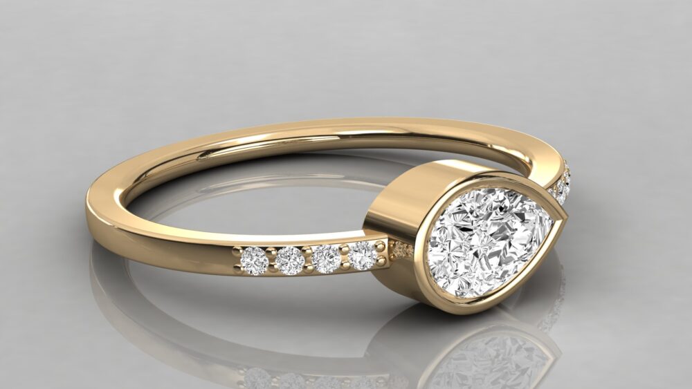 0.50 CT Pear Cut Bezel Lab Grown Diamond Ring - Image 9