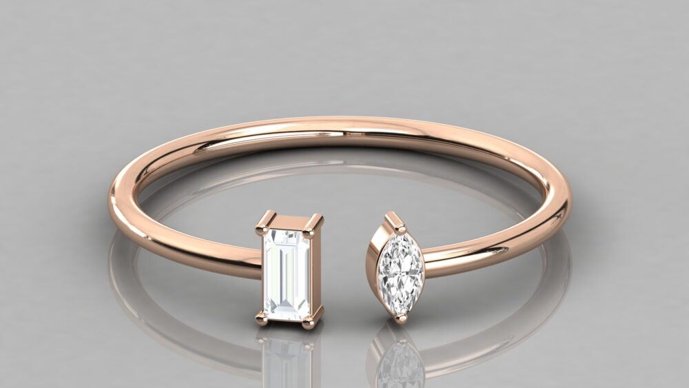 Minimal Toi Et Moi Baguette and Marquise Lab Grown Diamond Wedding Band