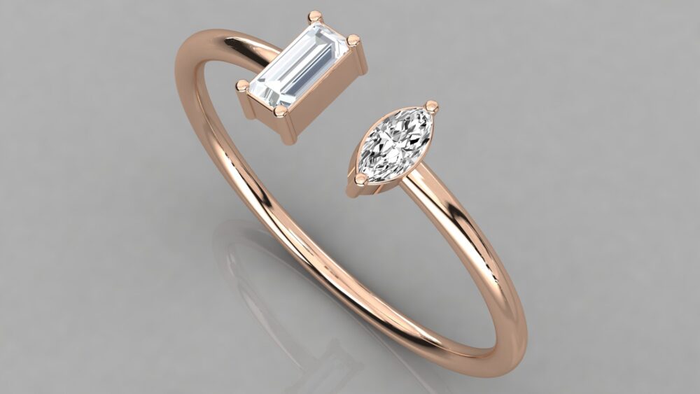 Minimal Toi Et Moi Baguette and Marquise Lab Grown Diamond Wedding Band - Image 2
