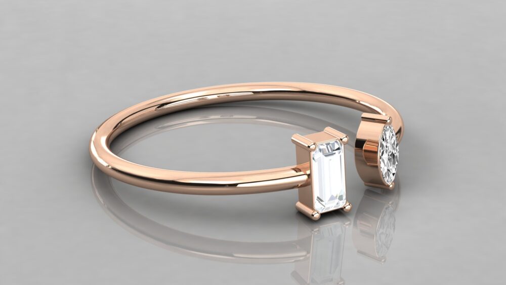 Minimal Toi Et Moi Baguette and Marquise Lab Grown Diamond Wedding Band - Image 3