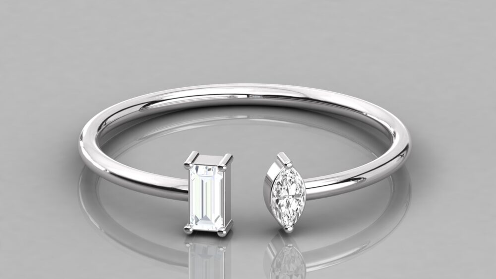 Minimal Toi Et Moi Baguette and Marquise Lab Grown Diamond Wedding Band - Image 5